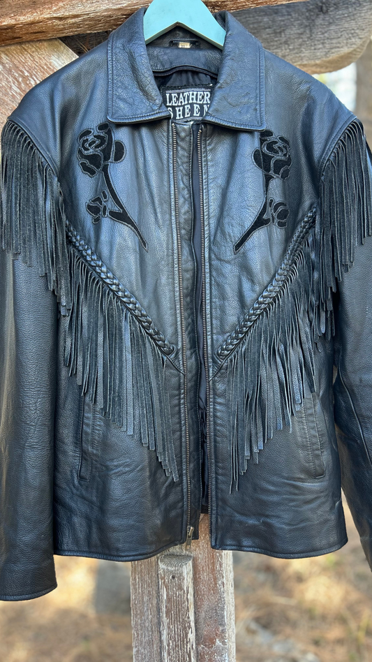 Fringe and Rose Leather Jacket