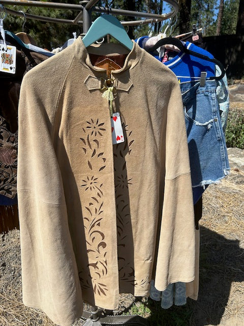 Genuine Leather Cape with Detailed Design