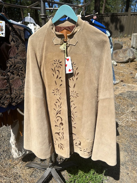 Genuine Leather Cape with Detailed Design